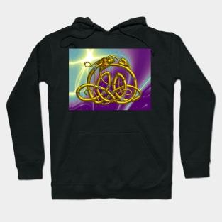 GOLD HYPER DRAGON IN PURPLE TEAL BLUE WAVES Hoodie